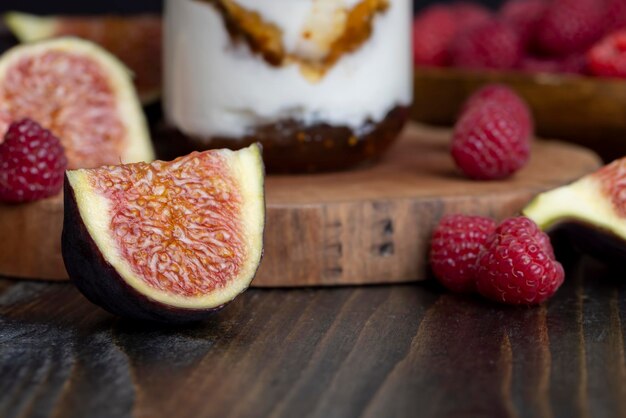 Sliced ripe purple figs close up