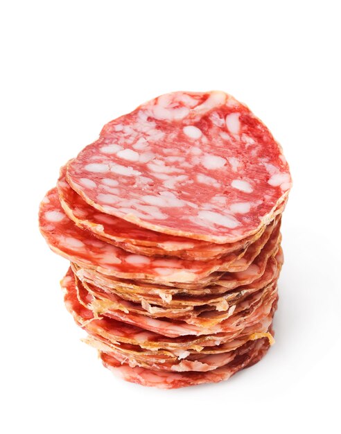 sliced salami on white