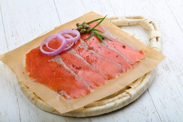 Sliced salmon