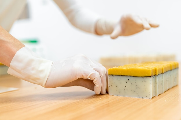 Sliced soap manual production of natural organic cosmetics