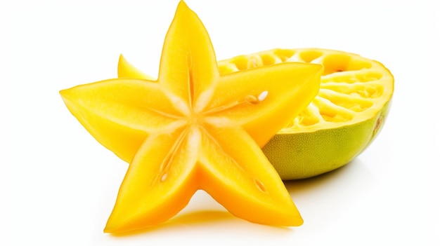 Sliced Starfruit on White Background