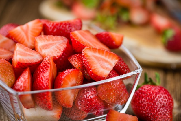 Sliced Strawberries closeup shot selective focus