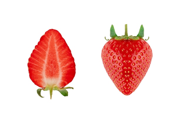 Sliced strawberries on white background