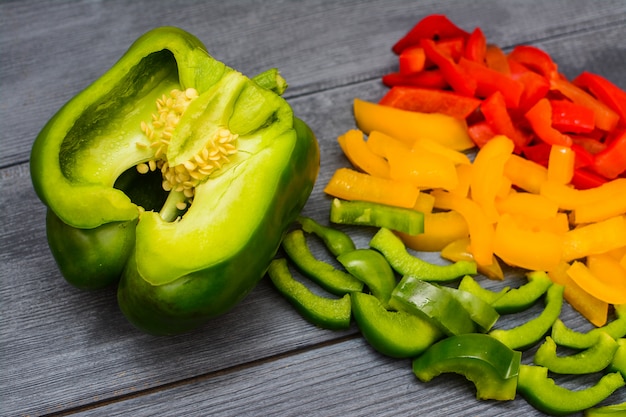 Sliced ​​sweet bell peppers for the salad