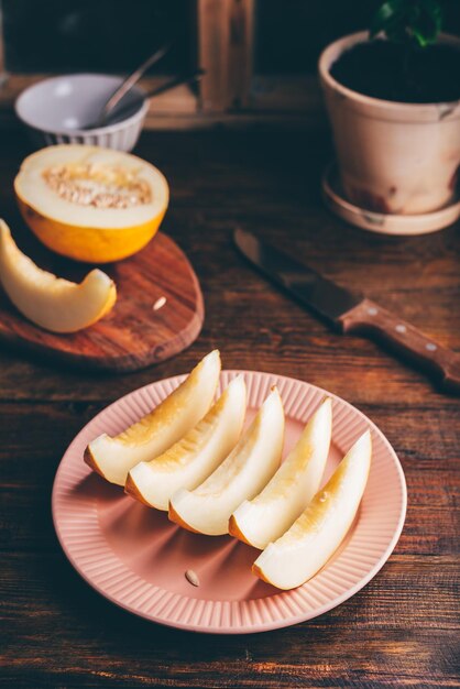 Sliced Sweet Yellow Melon on Plate