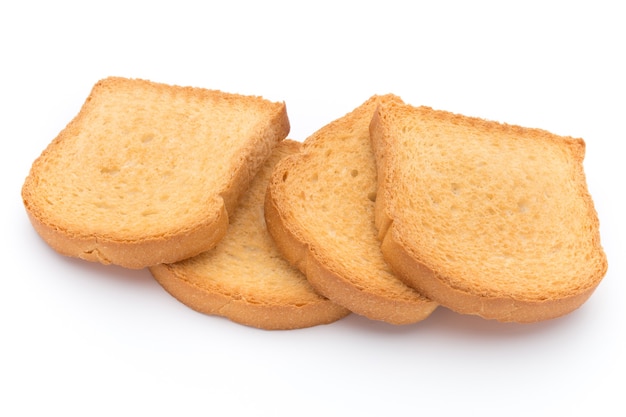 Photo sliced toast bread isolated on white surface, top view.