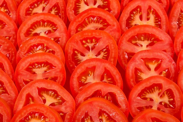 Sliced tomato background Top view