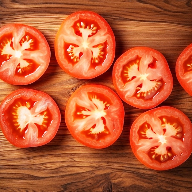 Sliced tomatoes on the wooden table