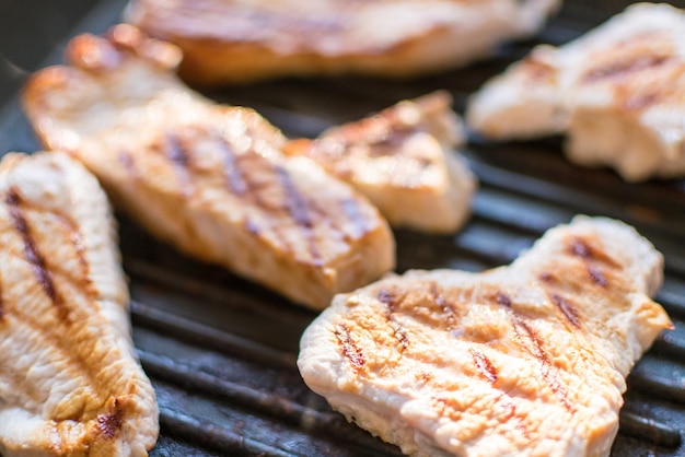 Sliced turkey fillet grilled in a frying pan Fried meat without butter