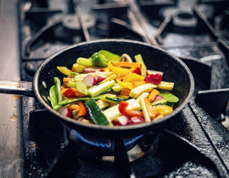 Sliced vegetables in the pan