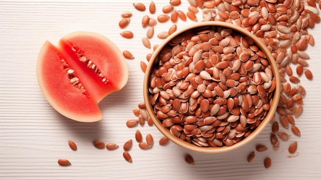 Photo sliced watermelon and seeds on white background