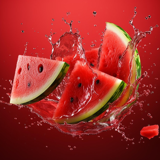 Photo sliced watermelon splash