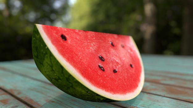 Sliced watermelon on a wooden background 3drendering