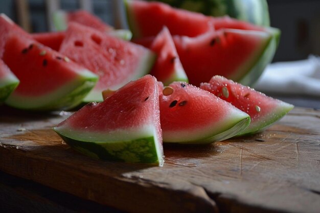 Photo sliced watermelon on a wooden table