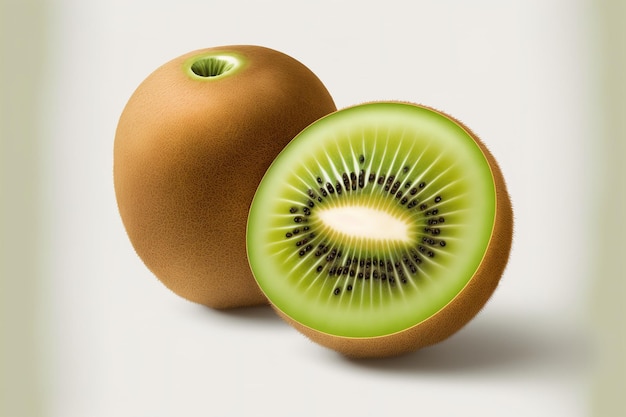 Sliced and whole kiwi fruit isolated on a white backdrop