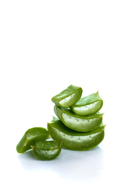 Slices of Aloe Vera leaves on white