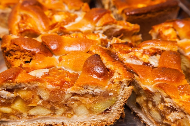 Slices of apple pie closeup