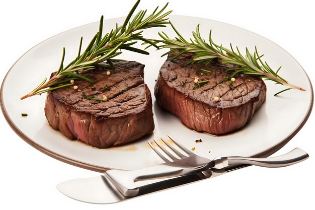 Photo slices of beef steak on a fork isolated on transparent background png