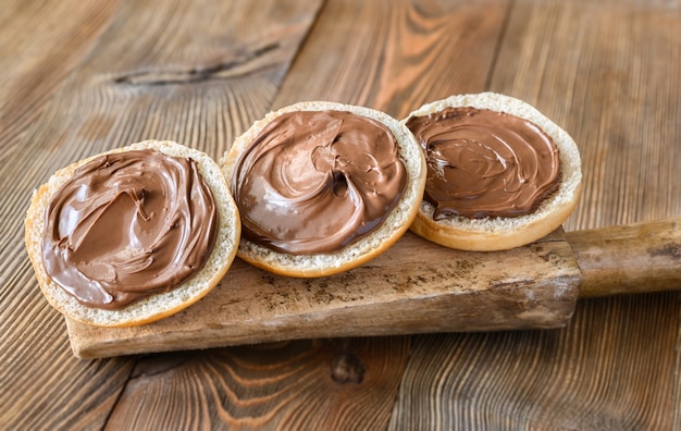 Slices of bread with chocolate paste