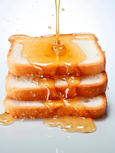 slices of bread with honey on a white background closeup