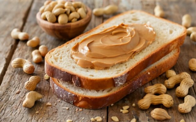 Slices of bread with peanut butter