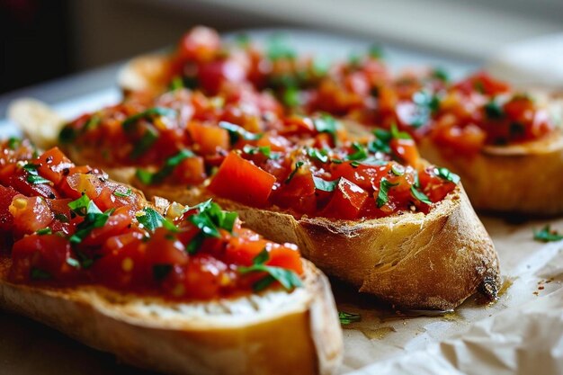 Slices of bruschetta and french baguette bread