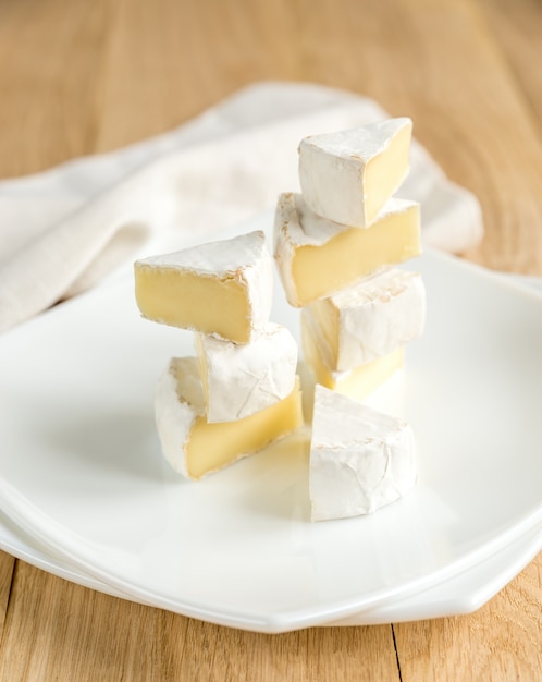 Slices of Camembert cheese on the plate