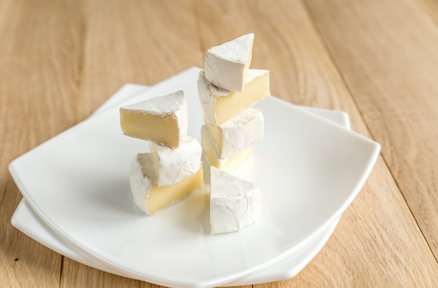 Slices of Camembert on the plate