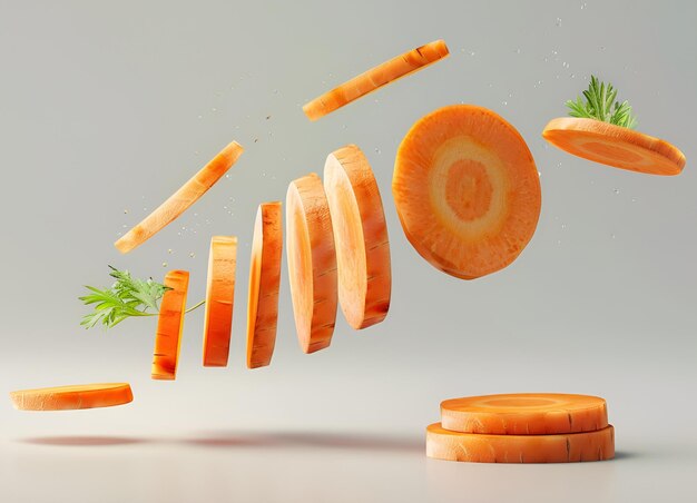 slices of carrots in air