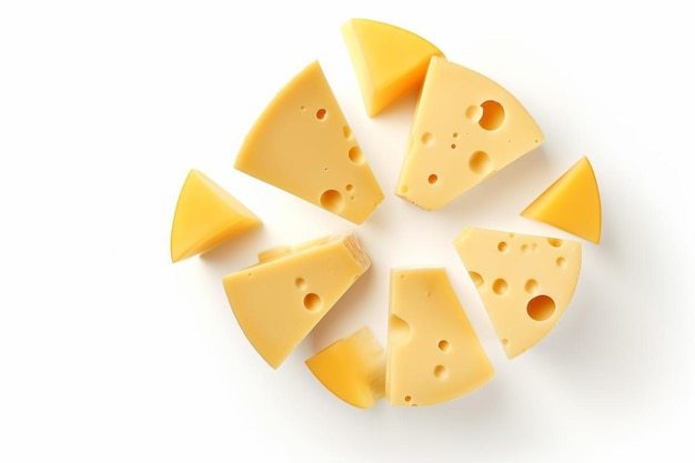 白い表面に円形に並べられたチーズのスライス