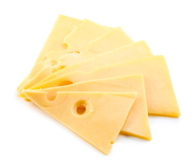 Slices of cheese isolated on white