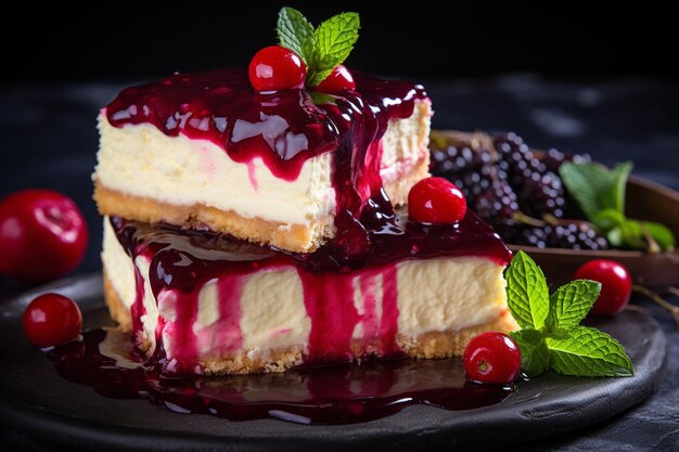 Slices of Cheesecake with Berry Compote