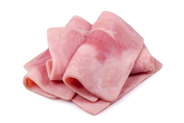 Slices of cooked ham isolate on white