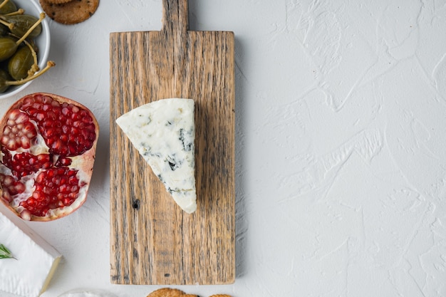 Slices of danish blue cheese,, flat lay