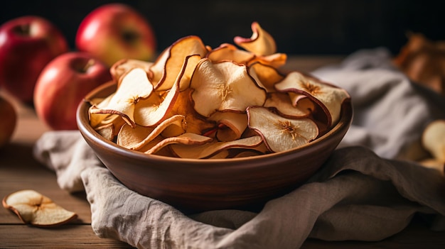 Slices of dried apples in bowl