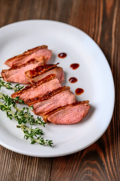 Slices of duck breast