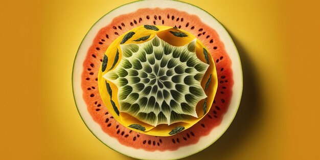 Slices of fresh juicy watermelon against a background of summer's signature yellow fruit