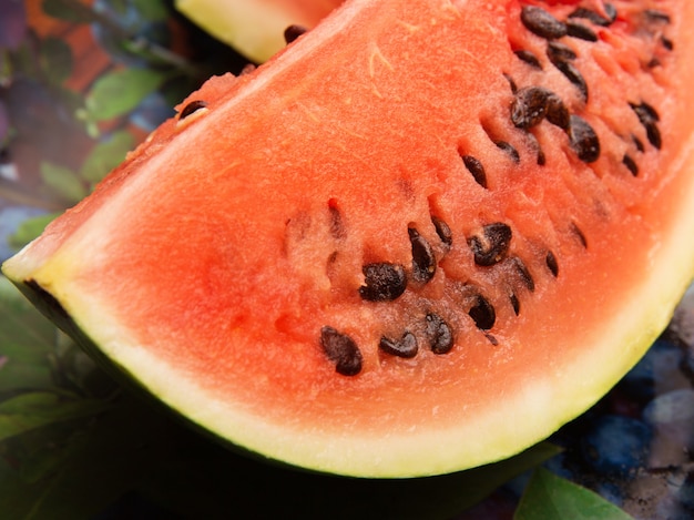 slices of fresh ripe red watermelons