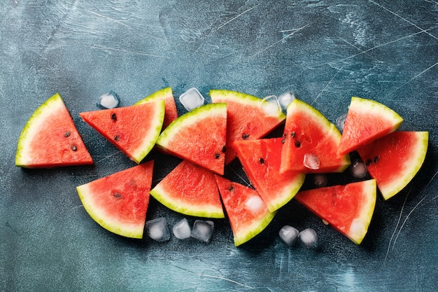 Slices of fresh watermelon with ice
