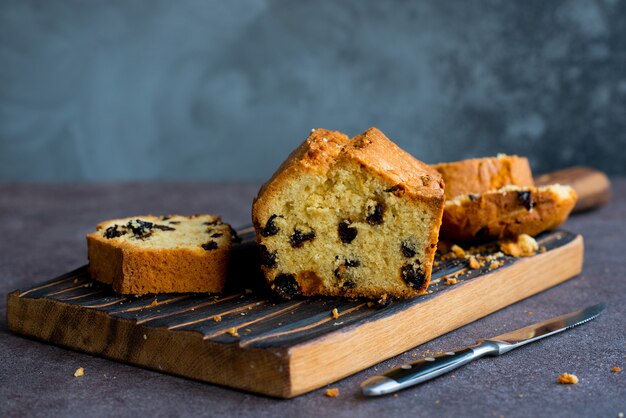 Slices of homemade raisin loaf cake