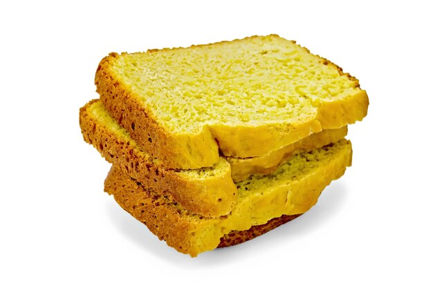 Slices of homemade yellow bread isolated  