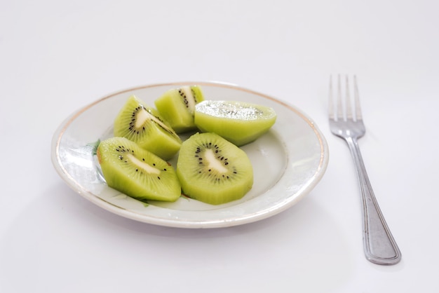 Slices of kiwi in a plate.