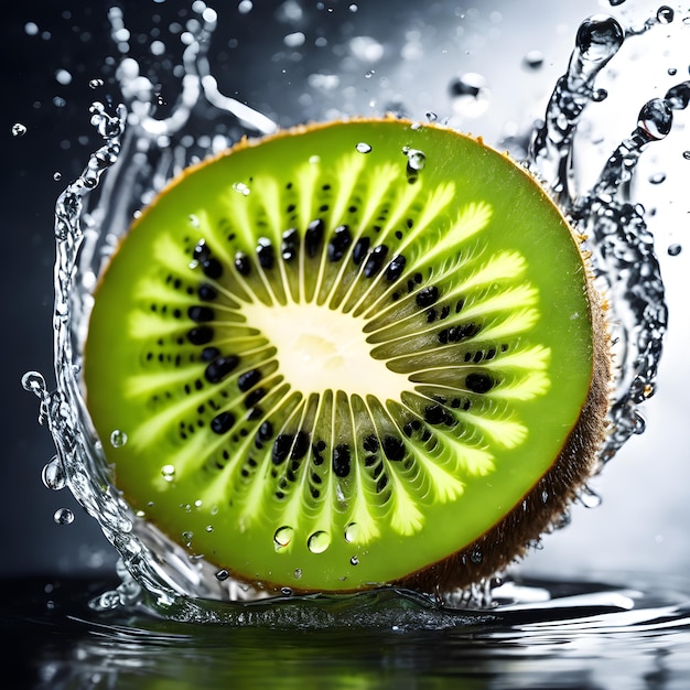 Slices of Kiwi splash onto water