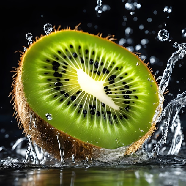 Slices of Kiwi splash onto water