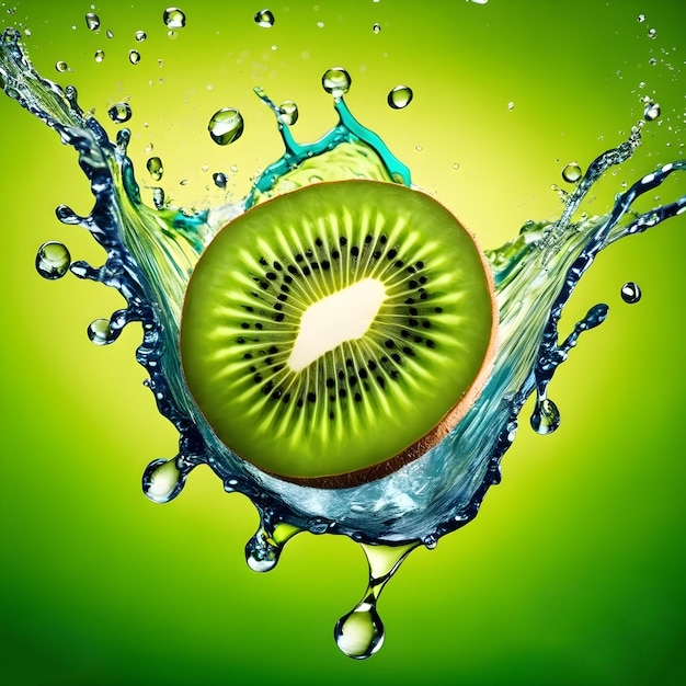 Slices of Kiwi splash onto water