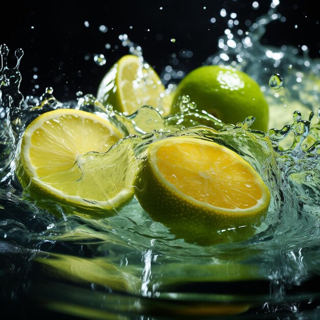 Foto fette di limone e lime in acqua