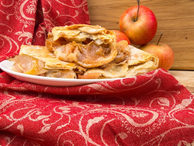 Slices of mouth watering rustic apple pie