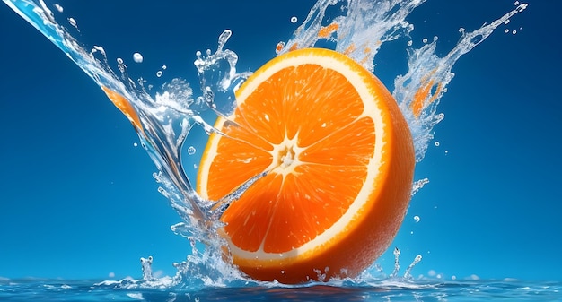 Slices of orange falling into water with splash