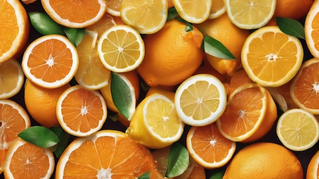 Slices of orange and lemon isolated on a white