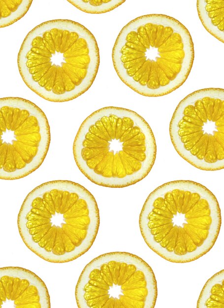 Photo slices of an orange on a white background.